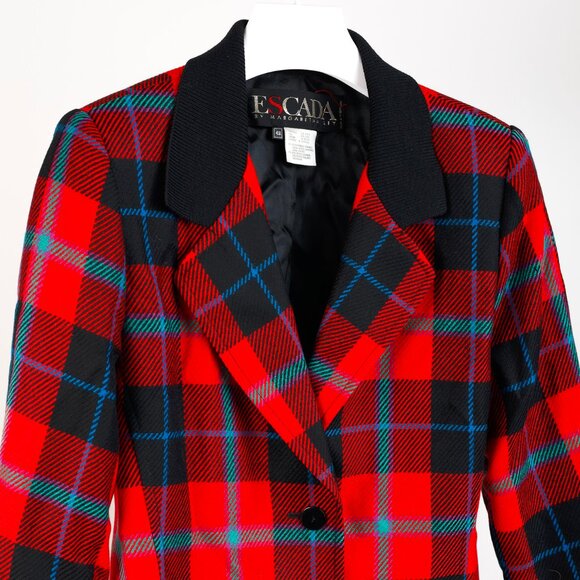Escada Vintage Red Tartan Single Breasted Tailored Blazer - Picture 3 of 9